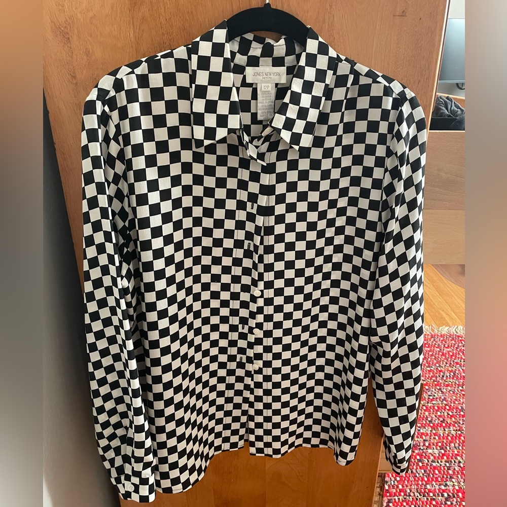 100% Silk Checkered Blouse